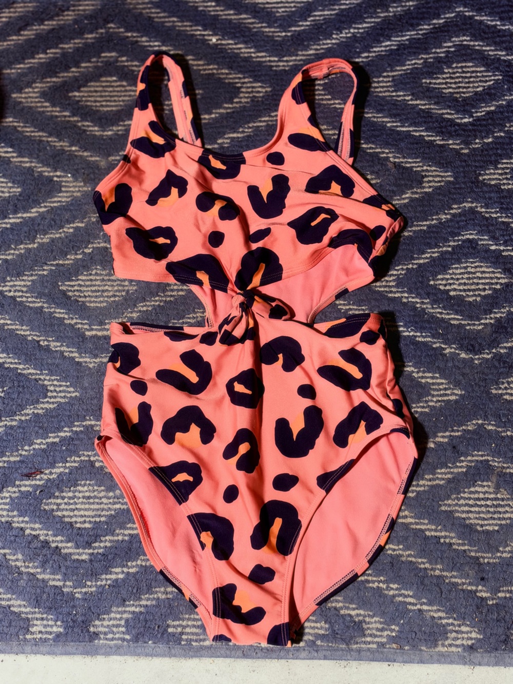 art class Coral Pink Leopard Print One-Piece with Navy Spots